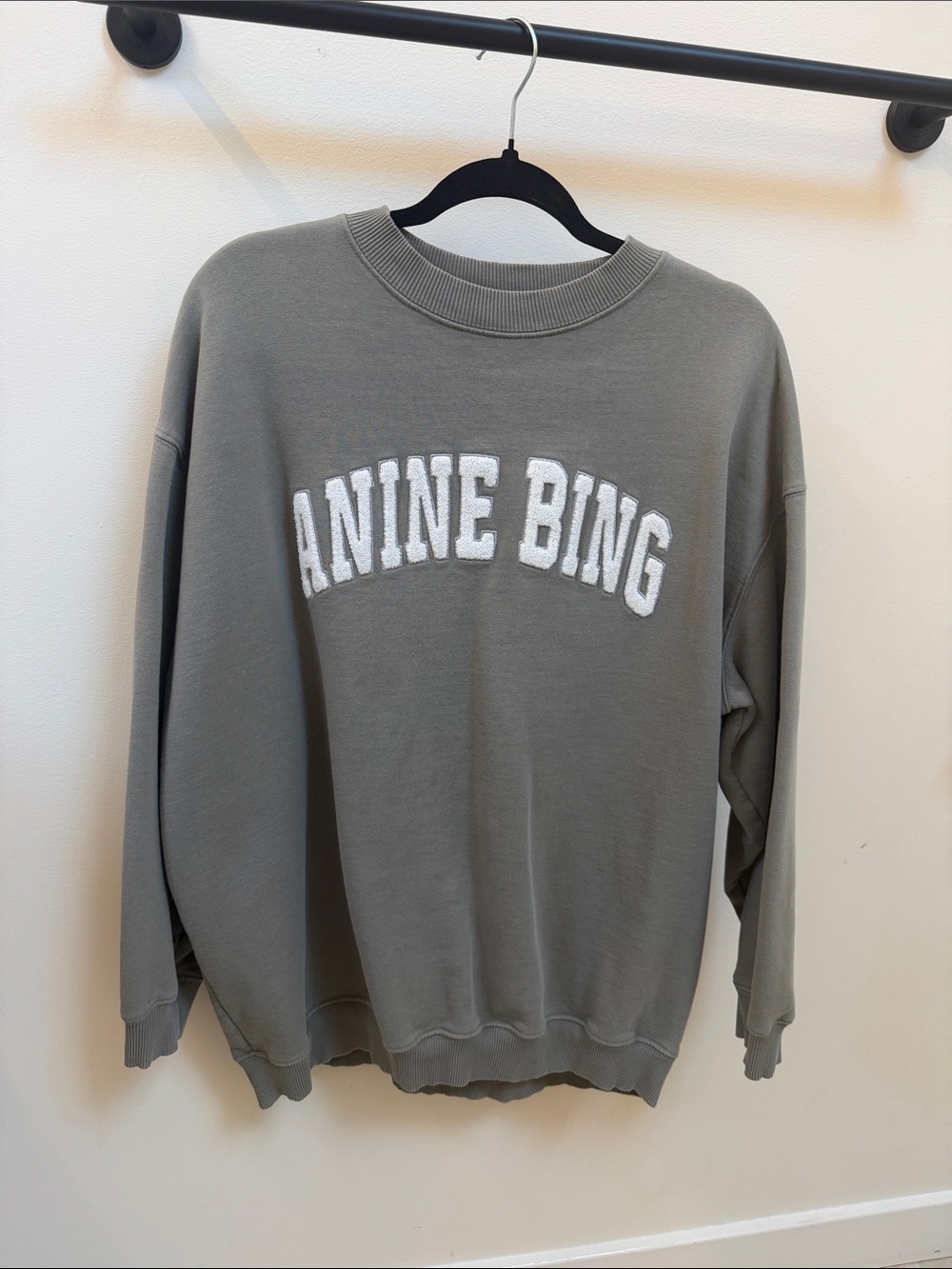 Anine Bing Olive Crewneck with White Logo